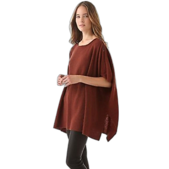Vince Ribbed Cashmere Blend Poncho in Henna - Picture 1 of 15